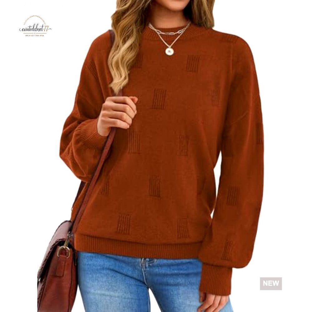 Turtleneck Pullover Sweater with Puff Sleeves, Loose Fit, Fall Fashion - Picture 3 of 7